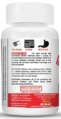 NutriJa Caffeine Powder Pre Workout Supplement - 100 Servings NutriJa Au supplements