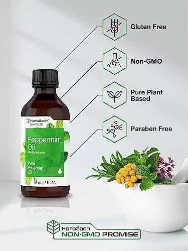 Horbaach Peppermint Oil | 2 fl oz | Pure Essential Spray | for Massage, Bath & Diffusers | Non-GMO Horbäach Au supplements