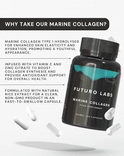 Marine Collagen Capsules 1200mg with VIT C (12mg) and Zinc (1.5mg) - Made in The UK Futuro Labs Au supplements