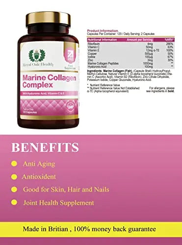 Marine Collagen Complex – 120 Hydrolyzed Fish Collagen Capsules – Enriched with Vitamin C Royal Oak Health Au supplements
