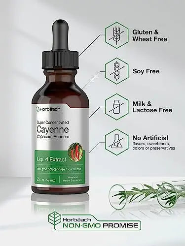 Cayenne Pepper Liquid Extract | 2 fl oz | Vegetarian, Non-GMO, Gluten Free Supplement Horbäach Au supplements