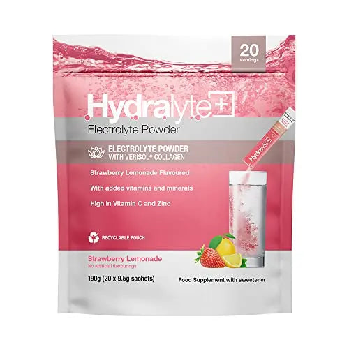 Hydralyte Plus Collagen Effervescent Electrolytes Powder Sachets - 20 Strawberry Lemonade Flavored Sticks Hydralyte Au supplements