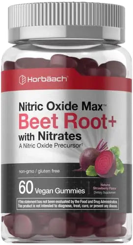 Nitric Oxide Beet Root Gummies | 60 Count | with Nitrates | Natural Strawberry Flavor Horbäach Au supplements