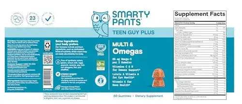 SmartyPants Teen Guy Multivitamin Gummies - Improved Formula: Omega 3 (DHA/EPA), Vitamin D3, C, Vitamin B12, B6, A, K & Zinc SmartyPants Au supplements