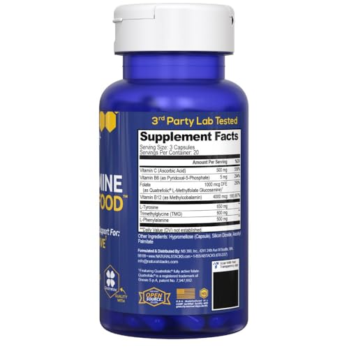NATURAL STACKS Dopamine Brain Food - 650mg L-Tyrosine Supplement - Dopamine Supplement for Focus & Mental Drive - Supports Mental Energy - Neurotransmitter Support with B Vitamins - 60 Capsules NATURAL STACKS Au supplements