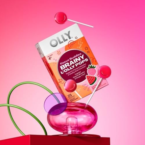 OLLY Focus Buddies L’OLLY Pops, Cognizin, Vitamins B6 and B12, Omega-3 ALA, Supports Focused Attention and Healthy Brain Function,* Kids 4+ Dietary Supplement, Watermelon Strawberry Flavored, 25 Count OLLY Au supplements