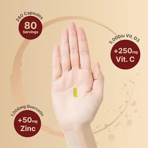 NatureBell Zinc Quercetin with Vitamin C & D3, 240 Capsules | Quercetin 1,000mg, 4 in 1 Zinc 50mg, Vitamin C 250mg, Vitamin D3 5,000 IU – ZincVanta Advanced Immune Defense & Lung Support NatureBell Au supplements