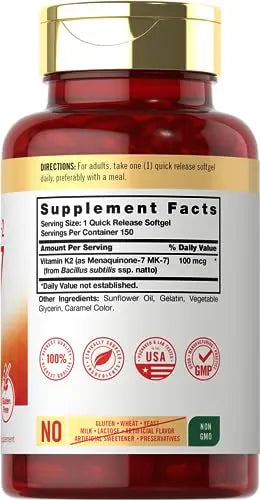 Carlyle Vitamin K2 Supplement 100mcg | K2 MK7 | 150 Softgels | Non-GMO Carlyle Au supplements