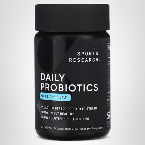 Sports Research Daily Probiotics with Prebiotics, 60 Billion CFU - Vegan Capsules for Gut Health & Digestive Support, Probiotics for Women & Men