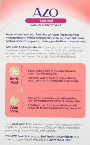 AZO Boric Acid Vaginal Suppositories, Helps Support Odor Control and Balance Vaginal PH AZO Au supplements