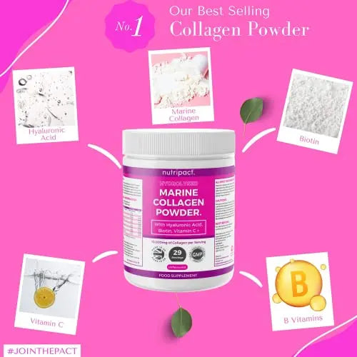 Hydrolysed Marine Collagen Peptides Powder with Hyaluronic Acid, Biotin, Vitamin C & B Vitamins – 10,000mg Collagen nutripact Au supplements