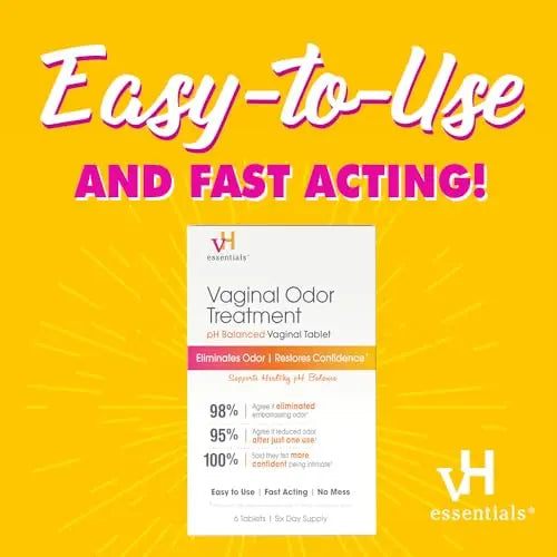 vH essentials Vaginal Odor Treatment - pH Balanced Vaginal Suppositories - 6 Tablets With Applicator, White vH essentials Au supplements