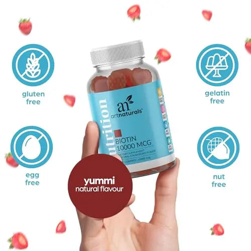 Artnaturals Biotin Gummies for Hair Growth - (100 Gummies - 10000mcg) - Natural Strawberry Artnaturals Au supplements