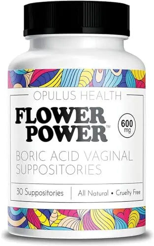 Flower Power Vegan Boric Acid Suppositories - 30 Capsules - 600mg for Vaginal Odor and pH Balance Flower Power Au supplements