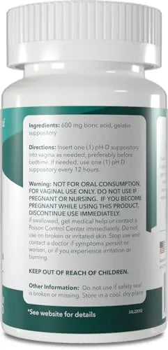 pH-D Feminine Health - 600 mg Boric Acid Suppositories - Woman Owned - for Vaginal Odor Use - 12 Count pH-D Feminine Health Support Au supplements