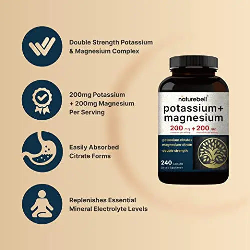 Potassium Magnesium Supplement – 200mg + | 240 Capsules Easily Absorbed Citrate NatureBell Au supplements