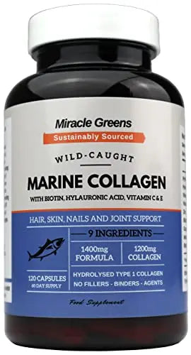 Marine Collagen 1400mg | 120 Capsules with Biotin, Hyaluronic Acid, Vitamin C, E, B2, Zinc, Copper & Iodine Miracle Greens Au supplements
