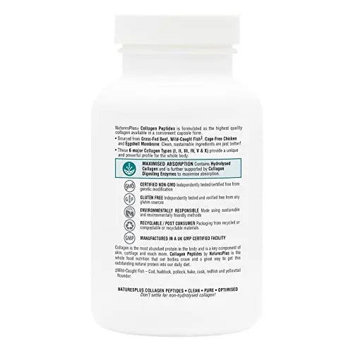 NaturesPlus Collagen Peptides Capsules - Premium Hydrolysed Collagen Supplement Type I, II, III, IV, V and X - Non-GMO, Gluten Free - 90 Capsules Nature's Plus Au supplements