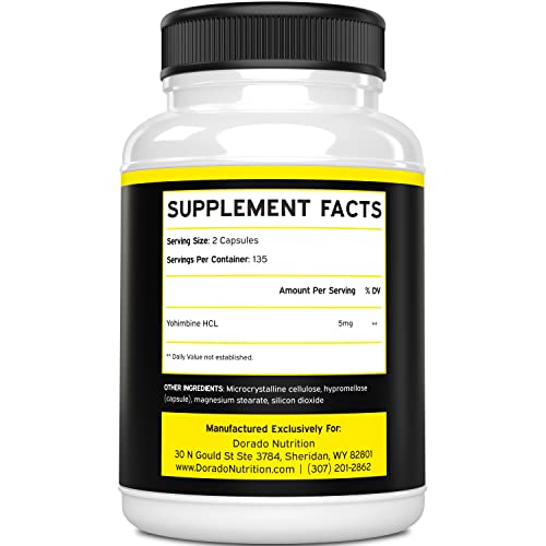 Yohimbine HCL 5mg For Men and Women (270 Capsules) - More Potent Than Yohimbe DORADO NUTRITION Au supplements