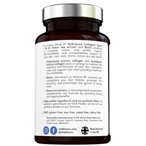Advanced Collagen Complex - Hydrolised Marine Collagen (Type I) + Hydrolised Bovine Grass Vital Haven Au supplements