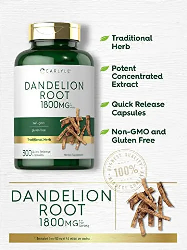 Carlyle Dandelion Root Capsules 1800mg | 300 Count | Non-GMO, Gluten Free Carlyle Au supplements