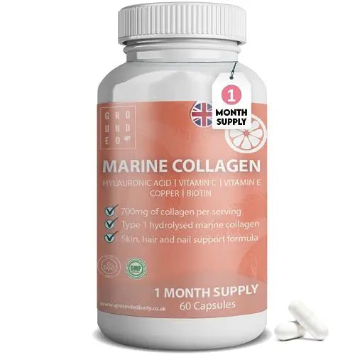 Hydrolysed Marine Collagen 700mg with Hyaluronic Acid, Vitamin C, Vitamin E, Copper & Biotin G R O U N D E D COFFEE SCRUB Au supplements