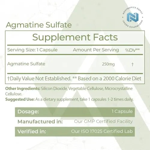Nootropics Depot Agmatine Sulfate Capsules | 250mg | 240 Count | Energy Supplement Nootropics Depot Au supplements