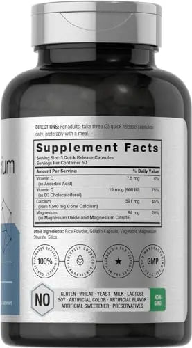 Coral Calcium 1500mg 150 Capsules | Plus Magnesium | Non-GMO, Gluten Free Supplement Horbäach Au supplements