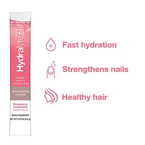 Hydralyte Plus Collagen Effervescent Electrolytes Powder Sachets - 20 Strawberry Lemonade Flavored Sticks Hydralyte Au supplements