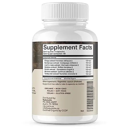 Naturealm Sacred 7 Mushroom Extract Capsules - Chaga, Cordyceps, Lion's Mane Naturealm Au supplements
