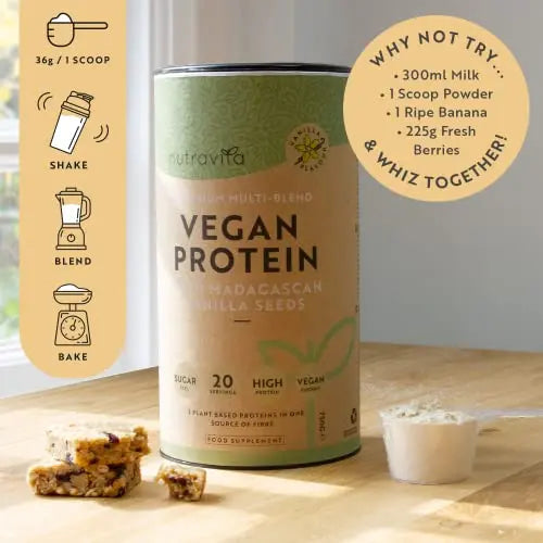 Vegan Protein Powder - Vanilla Flavour - Plant-Based High Protein Powder - 25g Protein per 36g Serving Nutravita Au supplements