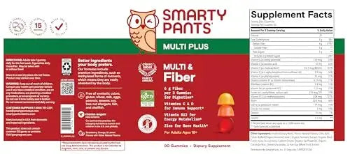 SmartyPants Fiber Supplement & Multivitamin for Men & Women - Improved Formula: Prebiotic Fiber Gummies with Omega 3 (DHA/EPA), Vitamin D3, C, Vitamin B12, B6, A, K & Zinc, 90 Count (30 Day Supply) SmartyPants Au supplements