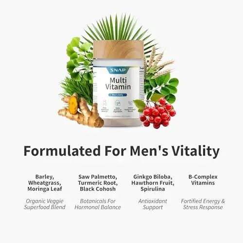 Snap Supplements Men's Multivitamins - Daily Vitamins & Minerals for Men - Vitamin D, B12, Zinc, Herbs & Vitamin C Snap Supplements Au supplements