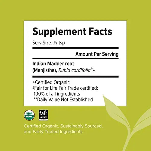 Banyan Botanicals Manjistha Powder, Spice Jar - USDA Organic - Rubia cordifolia - Cleanses Banyan Botanicals Au supplements