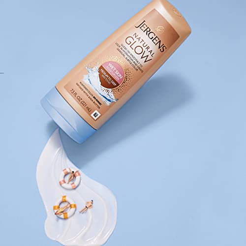 Jergens Natural Glow In Shower Lotion, Self Tanner for Medium to Deep Skin Tone, Sunless Tanning Wet Skin Lotion for Gradual