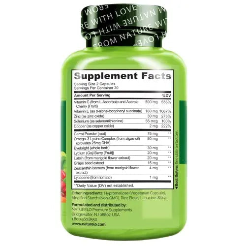 NATURELO Eye Vitamins - AREDS 2 Formula Nutrients with Lutein, Zeaxan NATURELO Au supplements