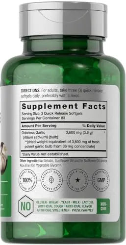 Odorless Garlic Softgels | 250 Count | Ultra Potent Garlic Extract | Non-GMO & Gluten Free Horbäach Au supplements