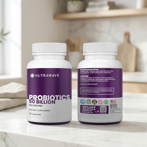Nutrawave 50 Billion Probiotics for Women & Men, 15 Strains Active Culture. Relieves Bloating & Constipation, Improved Digestion & Gut Health Supplement, Vegan. 60 Powerful Small Capsules. Nutra Wave Au supplements