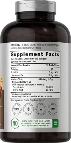 Keto MCT Oil Capsules 3600mg | 300 Softgels | Coconut Oil Pills | Non-GMO and Gluten Horbäach Au supplements