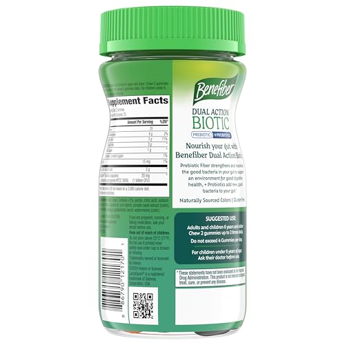 Benefiber Prebiotic  Friendly Fiber Supplement Gummies with Probiotics for Digestive Health, Assorted Fruit Flavors - 50 Count