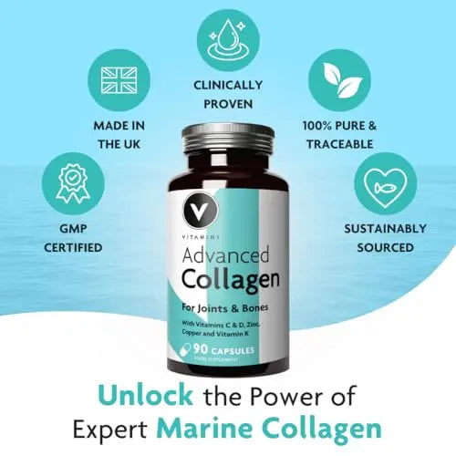 Premium Advanced Collagen Complex for Joint and Bone Health – High Strength Marine Collagen with Vitamin D3 V Vitamini Au supplements