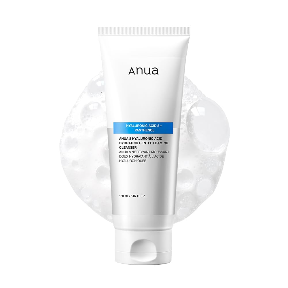 Anua Hydrating Gentle Foaming Cleanser, Hyaluronic Acid, Glycerin, Zinc, Panthenol, Korean Face Wash for Dry Skin