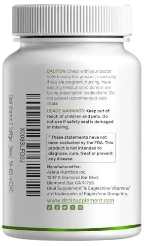 Vitamin E Supplements, 1,000 IU Per Serving, 240 Softgels – Extra Strength Antioxidant Protection – Bioavailable Stable Form DEAL SUPPLEMENT Au supplements