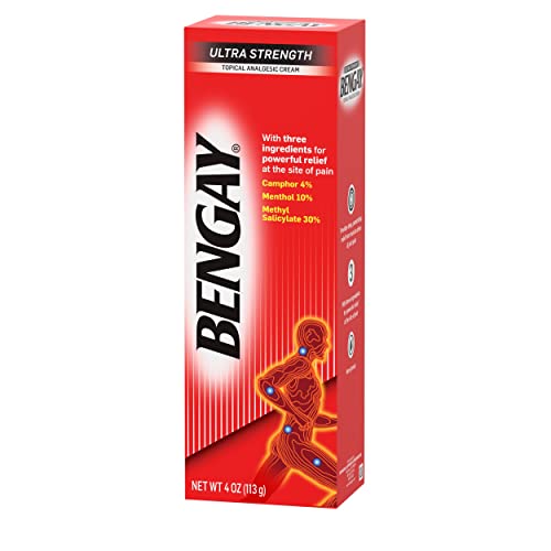 Bengay Ultra Strength Topical Pain Relief Cream, Non-Greasy Topical Analgesic for Minor Arthritis, Muscle, Joint and Back Pain, Camphor, Menthol and Methyl Salicylate, 4 OZ Bengay Au supplements
