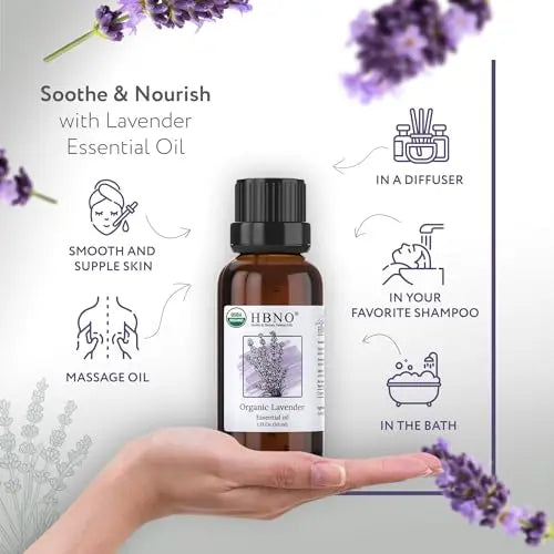 HBNO Organic Lavender Essential Oil - 1 oz (30ml) Value Size - USDA Certified Organic Lavender HBNO Au supplements