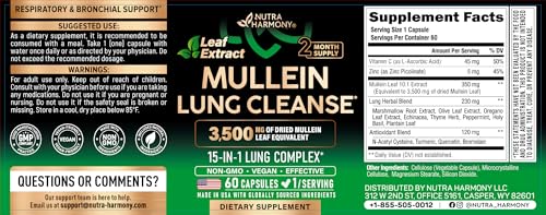 Mullein Lung Detox - Mullein Leaf Extract - Marshmallow Root | Echinacea | Oregano | Quercetin | NAC - 15-in-1 Lung Support & Cleanse for Smokers Supplement
