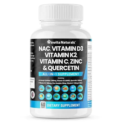 NAC Supplement N-Acetyl Cysteine 1000mg Vitamin C Vitamin D3 K2, Zinc, Turmeric Curcumin Winvita Naturals Au supplements