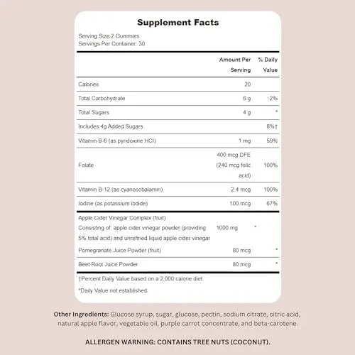NUZI Apple Cider Vinegar Gummies with Pomegranate & Beetroot | 500 mg | Certified Halal NUZI Au supplements