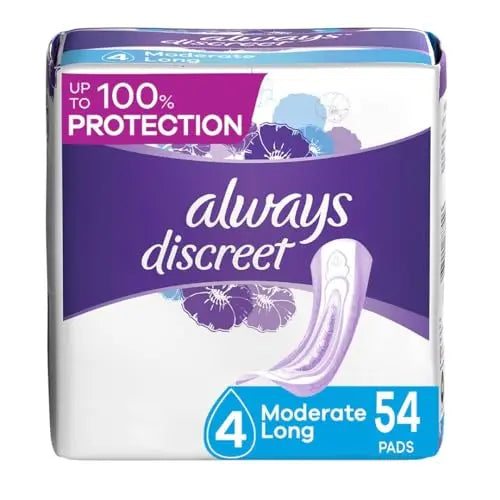 Always Discreet Adult Moderate Long Incontinence Pads, Up to 100% Leak Always Discreet Au supplements
