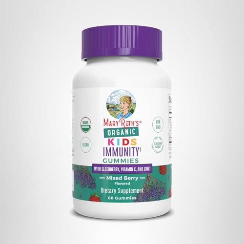 MaryRuth Organics Kids Immune Support Gummies | USDA Organic | Vitamin C, Zinc, and Elderberry Gummies for Kids| Immune Support for Ages 4+ | Vegan
